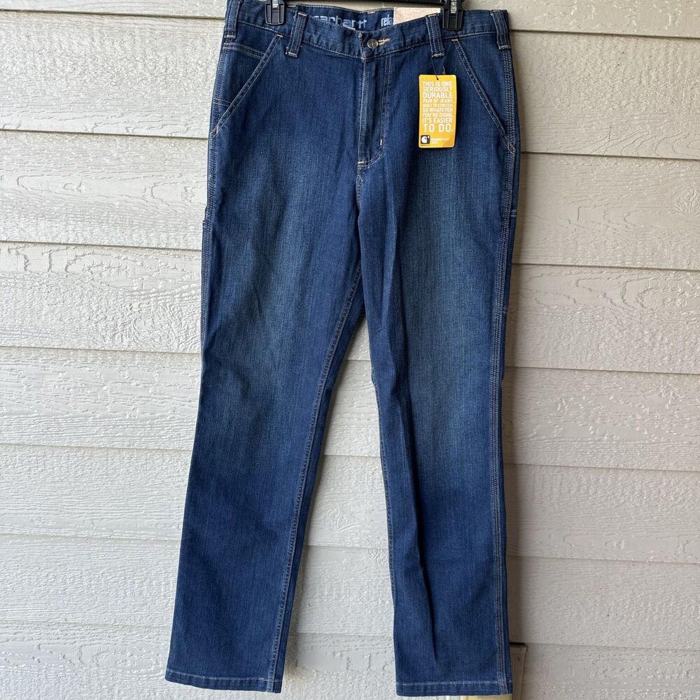Carhartt Rugged Flex Men's 34x34 Relaxed Fit Dark Wash Blue Denim Jeans Stretch